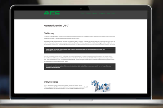 Screenshot der Produktseite - AFC worldwide