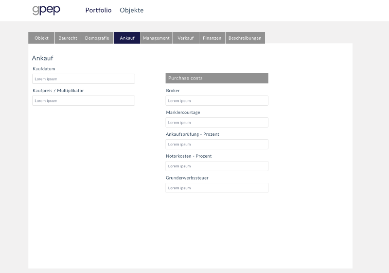 Screenshot Ankauf Eingabe - gpep